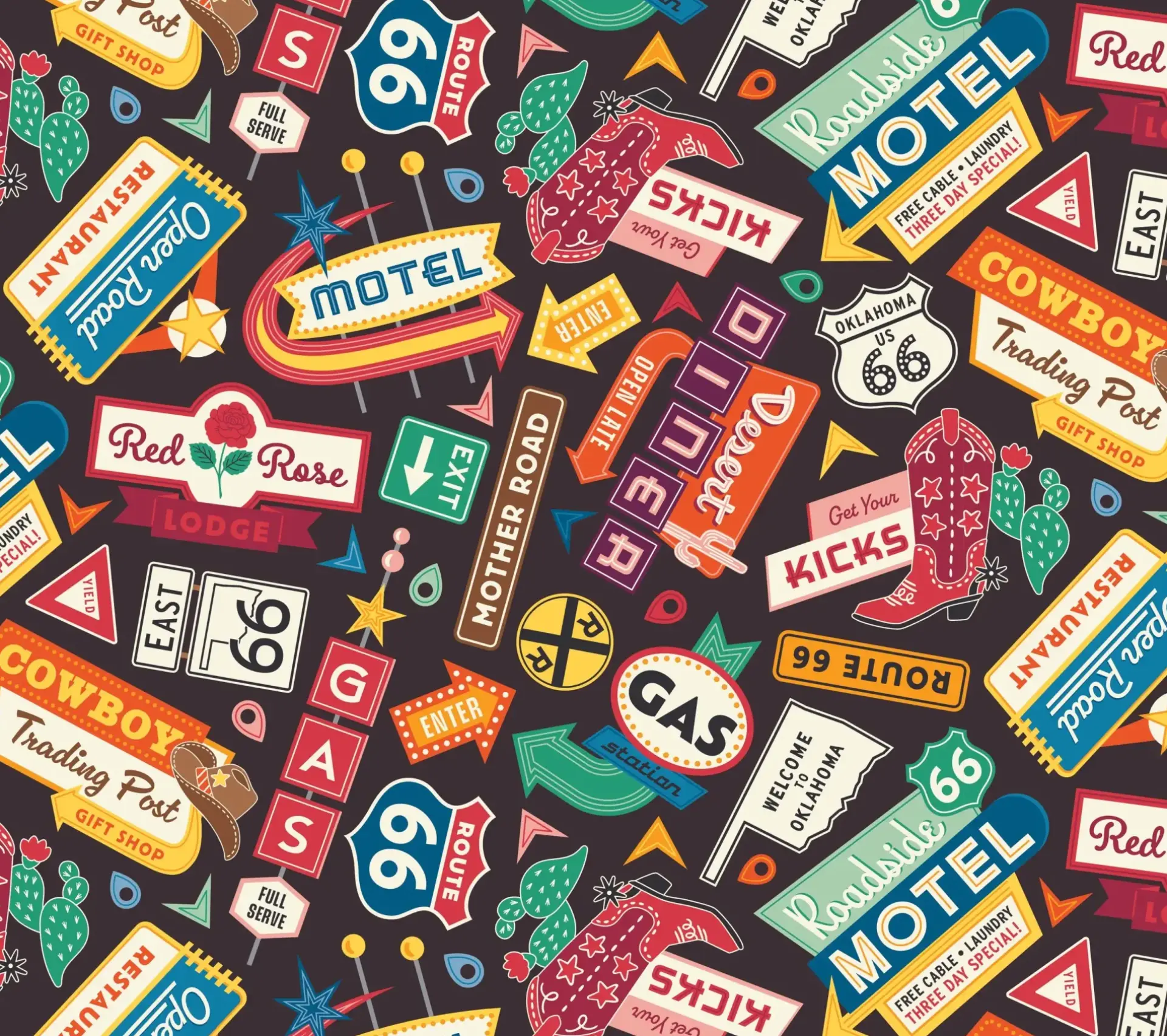 Road to Oklahoma 2026 Shop Hop fabric signs