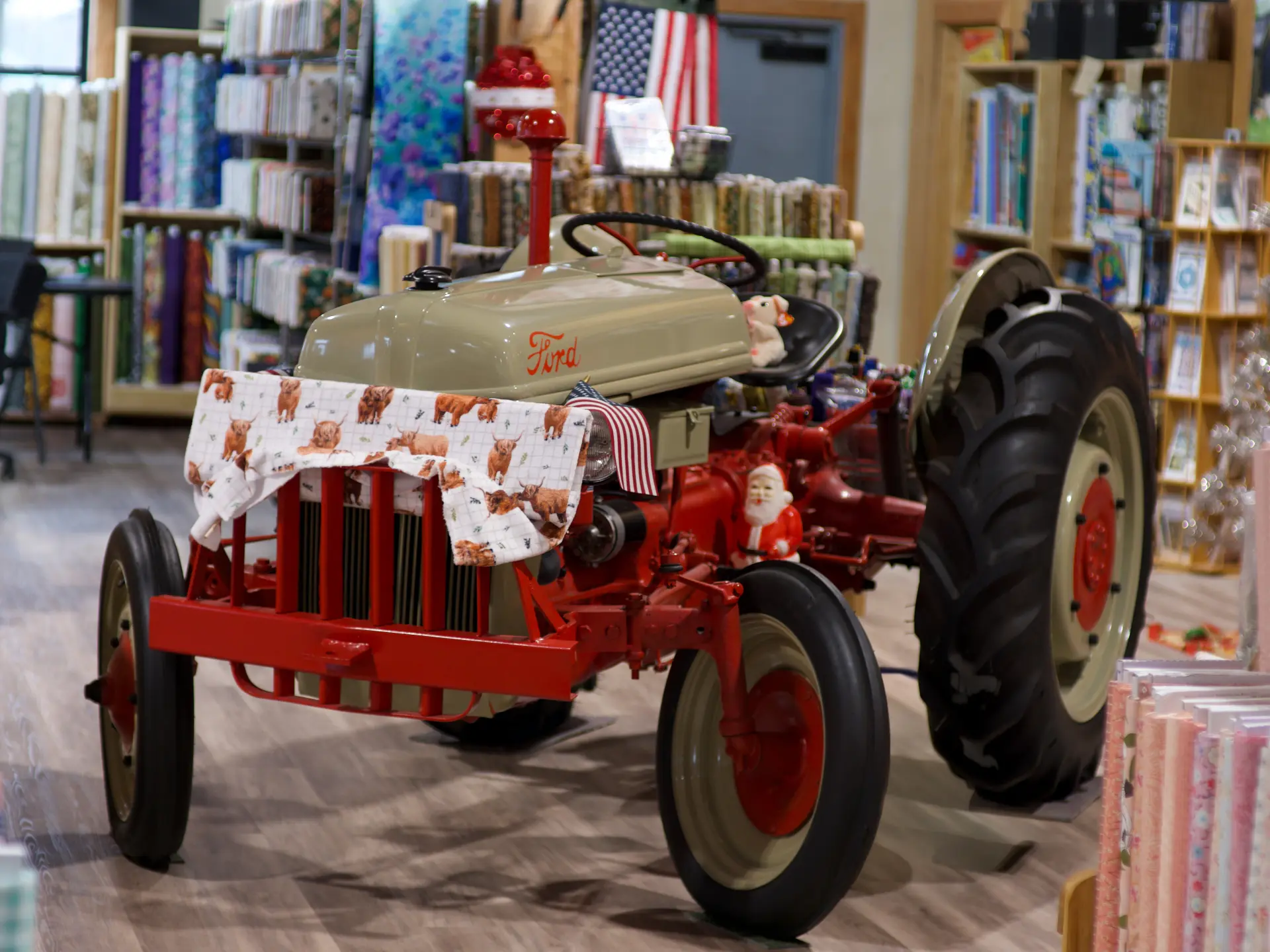 Tractor decor in the All About Fabrics store
